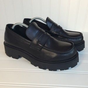 Vagabond Womens Sz 9 Cosmo 2.0 Black Leather Chunky Loafers Shoes EU Sz 39 VGUC